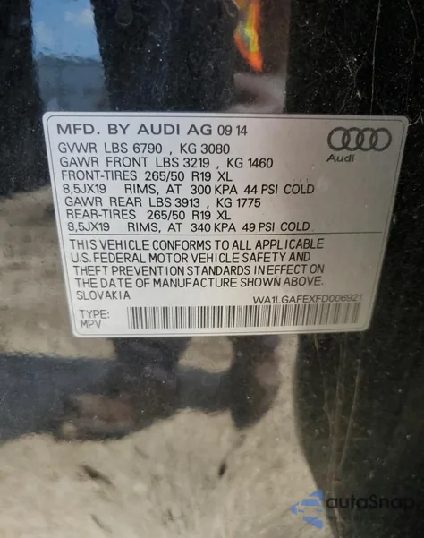 2015 Audi Q7 Premium Plus из США, поврежденный, VIN WA1LGAFEXFD006921